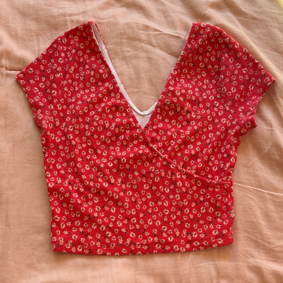 Arizona Jean Company Tops - Red Floral Wrap Crop-Top from Arizona Jean Co.